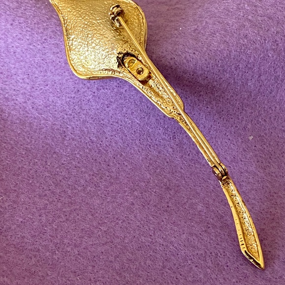 CALLA LILY Flower Vintage Brooch Crystal Pave Rhinestone Revival Pin - Picture 7 of 8